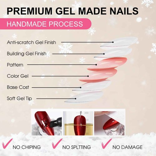 ELSAGIRL 5 Styles Red Cat Eye Press on Nails, 160PCS 16 Sizes Short Almond, Soft Gel Fake Nails for Women Girl Gift& Daily Wear,Christmas