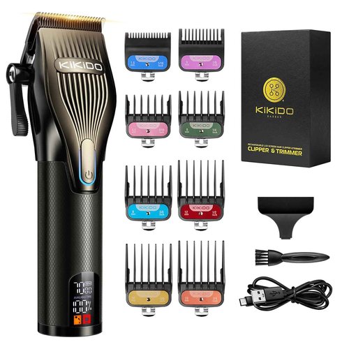 KIKIDO Hair Clippers for Men + T-Blade Trimmer Kit, Rechargeable Barber Trimmer with LCD Display & Guide Combs for Hair Cutting, Cordless Hair Clipper, Professional Clippers Set for Home Use