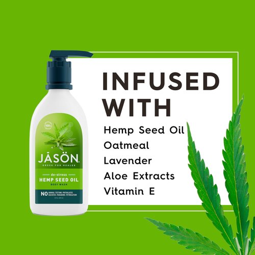 Jason Natural Body Wash & Shower Gel, De-Stress Cannabis Sativa Seed Oil, 30 Oz