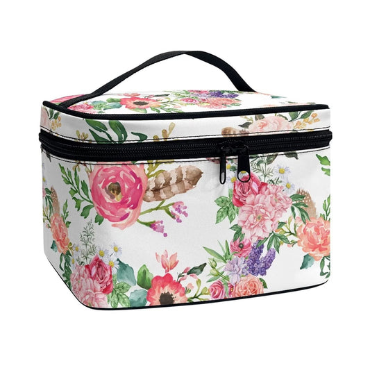 JEOCODY Red Rose Cosmetic Bag Multifunction Cosmetic Bag Floral Print Portable Makeup Pouch Makeup Bag Portable Travel Cosmetic Bag for Cosmetics Makeup Brushes, Girls, Women,