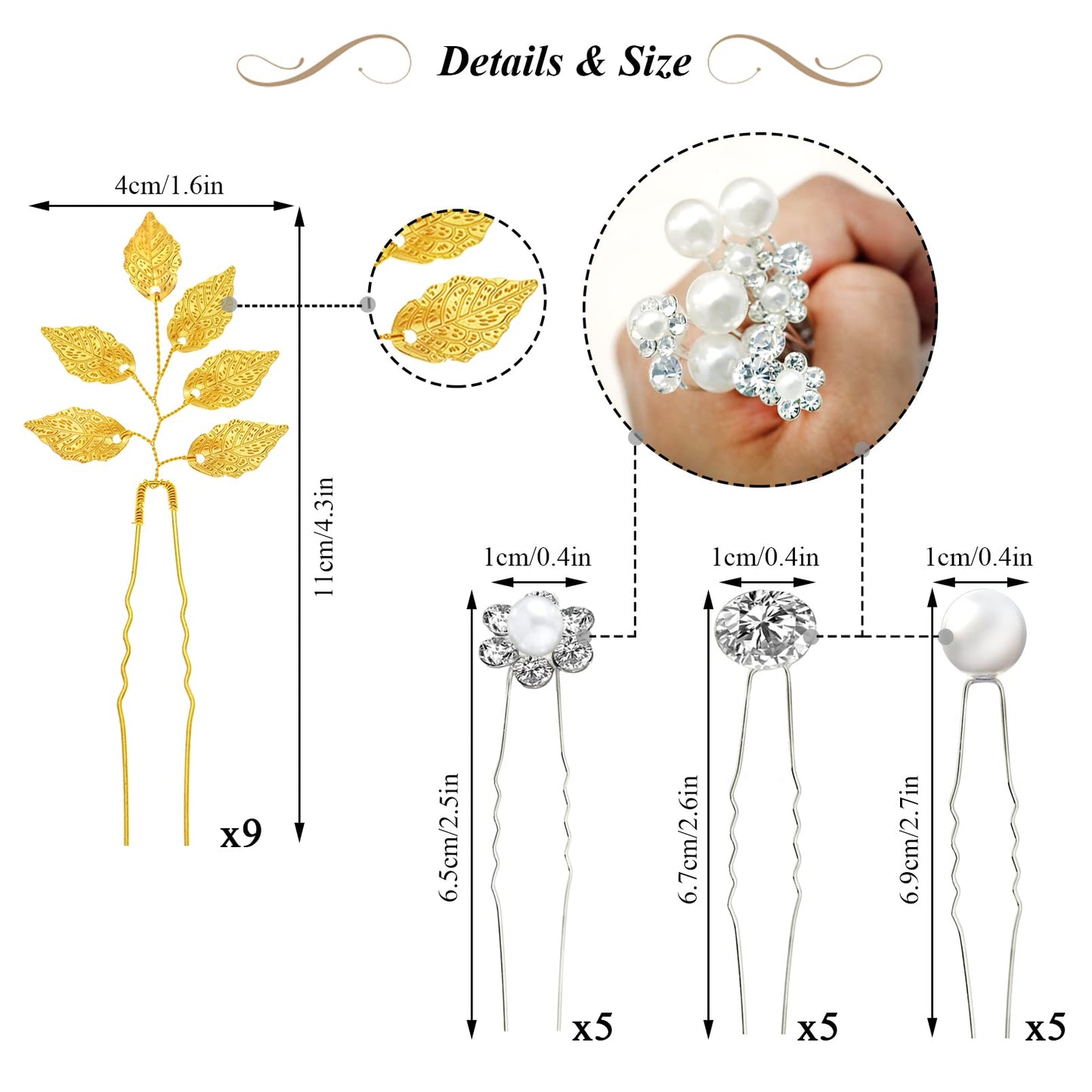 24 Pieces Bride Wedding Vintage Leaf Hair Pins Clips Dreadlocks Accessories Pearl Crystal Rhinestone Flower Braid Headpiece for Bride, Bridesmaids, Flower Girls(Gold and Silver)