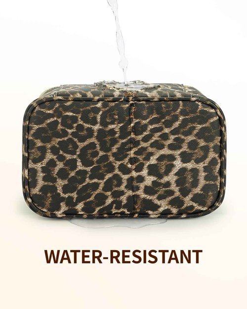 Wandering Nature Makeup Bag, Travel Make Up Organizer Cosmetic Brush Bags Case for Women in Vegan Leather, Leopard Print, Patent Pending