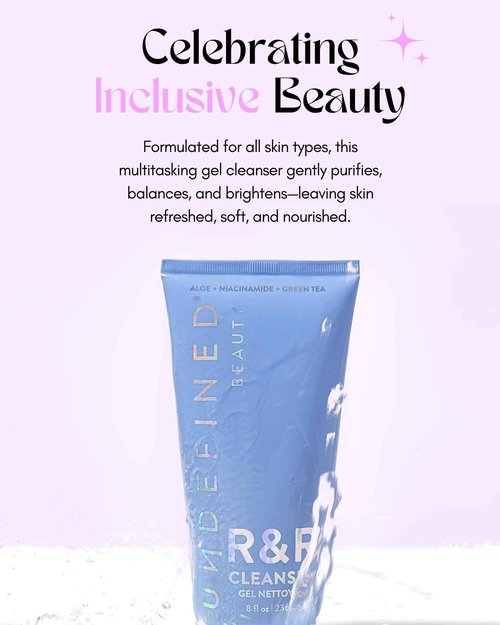 Undefined Beauty R&R Cleanser 8oz – Balancing Gel Cleanser with Niacinamide, Centella, Green Tea & Tremella Mushroom