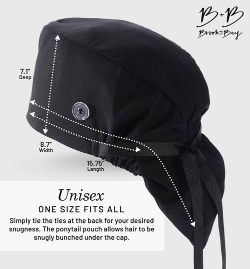 Brook + Bay Scrub Caps Women Ponytail - 2 Pack Surgical Caps for Women Long Hair - Nurse Cap - Scrub Hats for Nurses - Bouffant Scrub Cap
