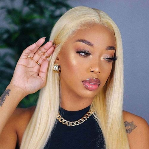 WOCO Women's Lace Front Wig Blonde T Part Long Straight 613 Color Kanekalon Futura Heat-Resistant Fiber Adjustable Synthetic Natural Looking Party Halloween Daily Hair Replacement Wig for Women