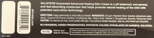 SilvrSTAT Advanced Healing Skin Cream with Silver, Vitamin E, & Hyaluronic Acid Which Promotes Natural Healing | Unscented | 3.4 oz