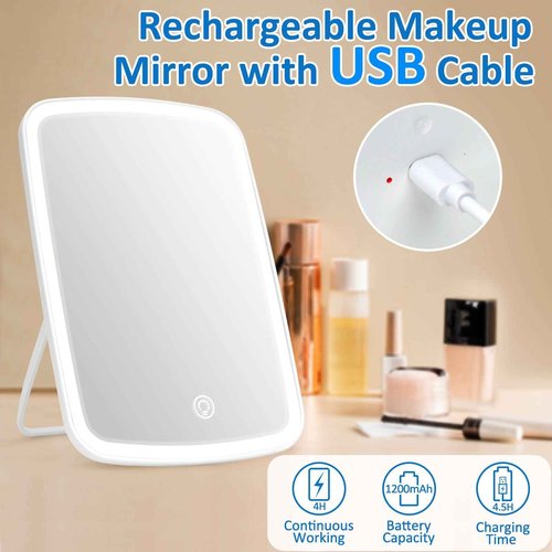 ViKert Lighted Makeup Mirror with Lights, Portable USB Rechargeable Make up Mirror, Cosmetic Mirror with Touch Screen and Brightness Adjustable