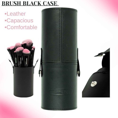 SHOPiiLAND 18-Piece Vegan Makeup Brush Set – Black & Pink Case, Soft Synthetic Bristles, Cruelty-Free, Ideal for Liquid, Powder, Cream & Bronzer; Includes Kabuki, Blender, Blush & Eyeshadow Brushes