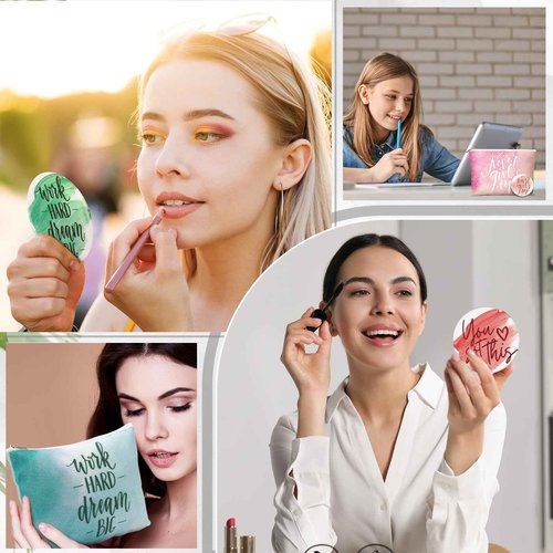 Vercraft 20 Pcs Employee Appreciation Gifts Inspirational Canvas Makeup Bags Compact Mirror Bulk Cosmetic Bags Portable Mirror Thank You Gifts for Women Christmas Nurse Practitioner (Motivation)