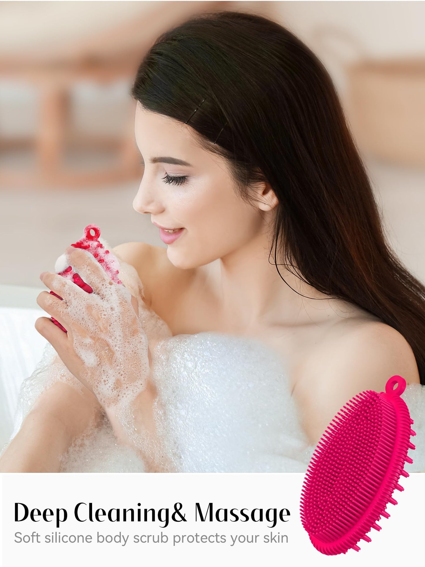 HEETA Silicone Body Scrubber, Gentle Exfoliating Body Scrubber, 2 in 1 Silicone Loofah Brush for Shower, Silicone Body Brush Easy to Clean, Lathers Well, Carry Easily, Red