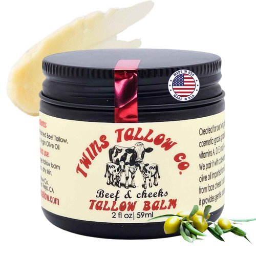 Twins Tallow Co. Beef & Cheeks Unscented Tallow Balm 2oz, Cosmetic Grade Grass-Fed & Finished Beef Tallow paired with Organic Sicilian Unfiltered Extra Virgin Olive Oil