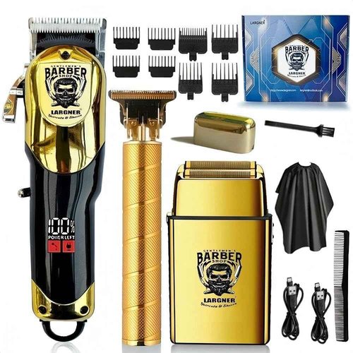 Largner Hair Clippers for Men Professional, Cordless Beard Trimmer & Electric Razor Shavers for Men, Rechargeable 3 Piece Barber Hair Cutting Kit LED Display Men's Grooming Kit