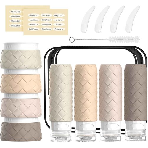 16 Pack Travel Bottles for Toiletries, TSA Approved Travel Size Toiletries Containers Set, BPA-Free Silicone Leak Proof Refillable Bottles Stackable Creams Jars Accessories Kit W/Clear Bag(Cream)