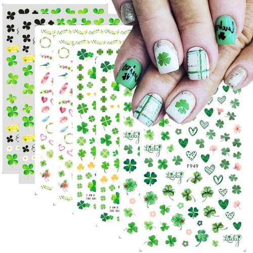 8Pcs St. Patrick's Day Nail Art Stickers,Green Shamrock 3D Self-Adhesive Nail Decals St. Patrick's Day Nail Supplies Four Leaf Clover Nail Sticker Lucky of Irish Spring Summer Design Manicure Decor