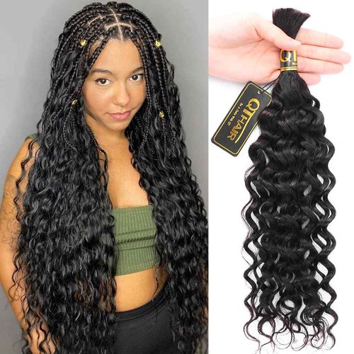 QTHAIR Deep Water Wave Bulk Human Hair For Braiding, 16A, No Weft, 100% Unprocessed Brazilian Water Wave Virgin Hair, one Bundle, Micro Braiding (#1B(Natural Black), 18"-50g, Curly)