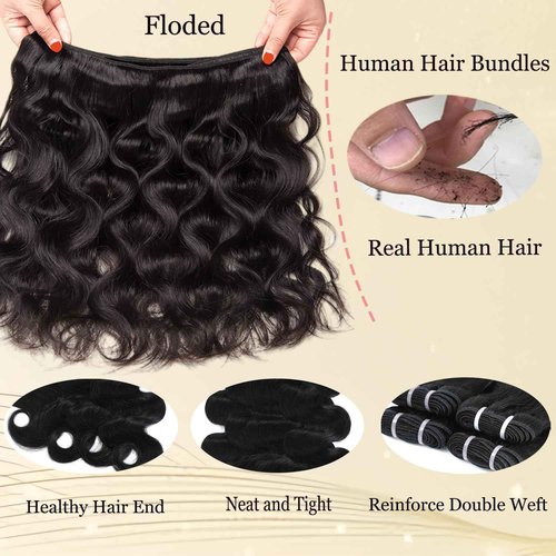 Human Hair Bundles Body Wave Bundle Human Hair 100% Unprocessed Brazilian Virgin 12A Quick Weave Wavy Bundles Real Raw 1 Bundle Human Hair Extensions Natural Black 20 Inch