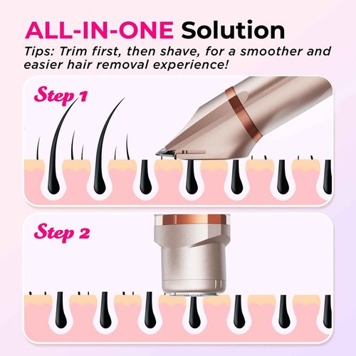 KAPHIO Bikini Trimmer for Women Pubic Hair: 2 in 1 Electric Razors for Women - Rechargeable Electric Shaver - IPX7 Waterproof Lady Shaver for Travel & Shower Use in Summer