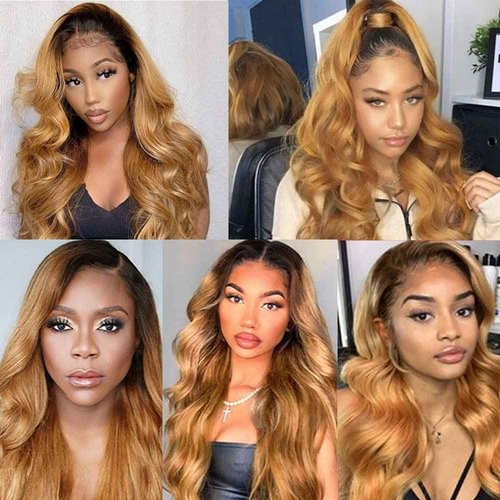1B27 Ombre Body Wave Bundle Blonde Human Hair 3 Bundles 100% Unprocessed Virgin Hair Brazilian Double Weft Extensions Blonde Color 10 12 14 Inch For Women