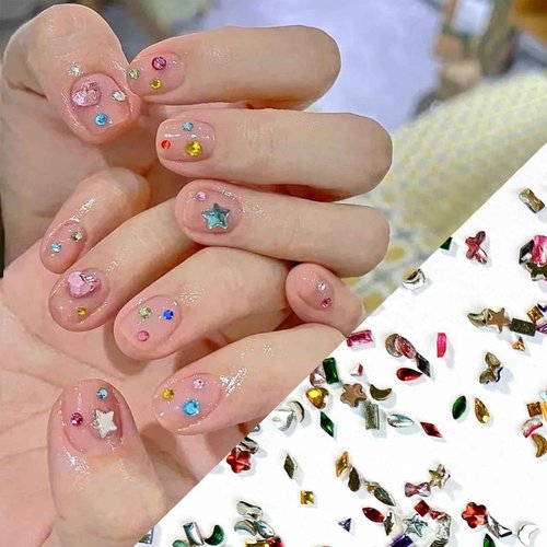 LBPEPAMZ 2000PCS Colorful Rhinestones Nail Art Charms Multi Shape Crystal Flat Back Nail Gems 3D Mini Heart Star Flower Nail Diamonds Kawaii Nail Crafts Acrylic Nail Rhinestone Diamonds for Women Nail