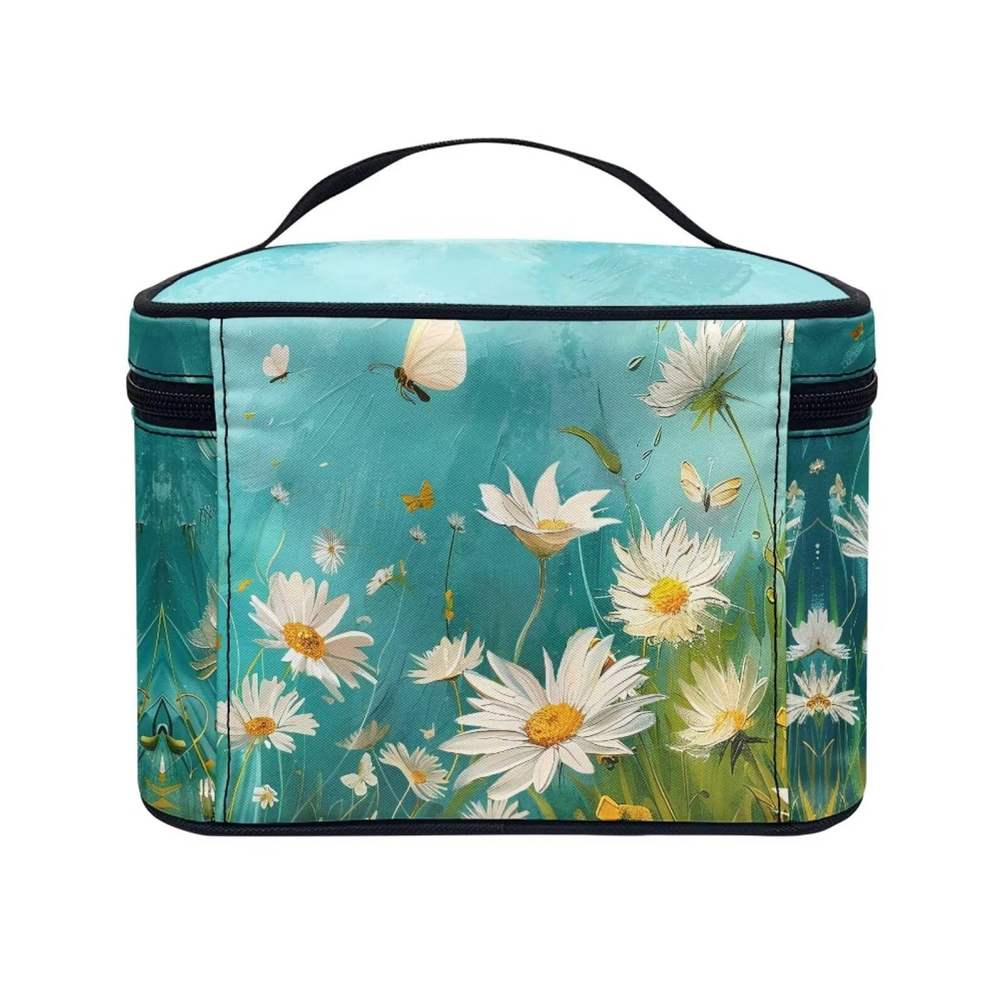 Biyejit Oil Painting Daisy Makeup Bag Cosmetic Bag for Women Cosmetic Portable Travel Makeup Bag Large Travel Toiletry Bag Make Up Bag Brush Bags Reusable Toiletry Bag