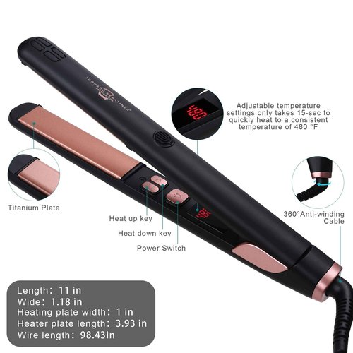 Straightener and Curler 2in1 with LCD Display 15s Fast Heating Ultra hot for American and African Hair Constant high Heat Adjustable Temperature Healthy Styling Tool for All Hairstyles (Rose Gold)