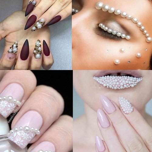 Pearls for Crafting Nail Charms Flat Back Nail Pearl 6 Size Half Round Beads for Embellishment Face Shoes Dress Small Accessories for DIY Jewelry Phone Making Gold Silver White Beige Bulk