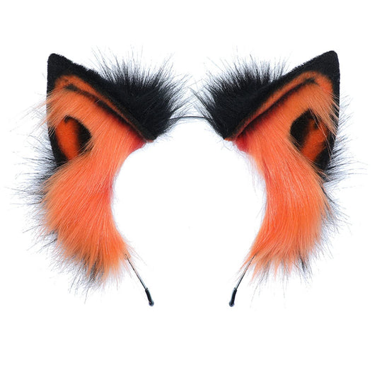 Cosplay Fluffy Orange Animal Fox Wolf Cat Dog Ears Headband Hairband Hair Hoop Halloween Costume Party Headpiece Headwear Hair Accessories G Black