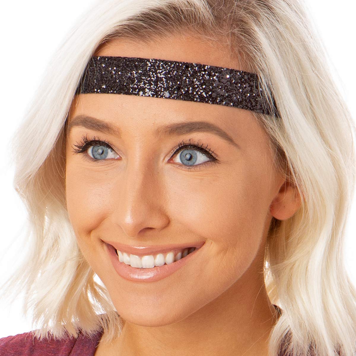 Hipsy Women's Adjustable No Slip Bling Glitter & Bengal Tiger Fashion Headband 3-pack (Wide Black/Tiger/Orange 3pk)