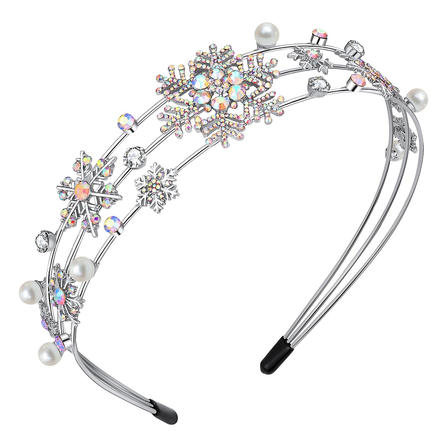 HEIDKRUEGER Christmas New Year Headband Mardi Gras Hairbands for Women Festive Holiday Parade Hair Hoop (Snowflake/Silver AB Crystal)