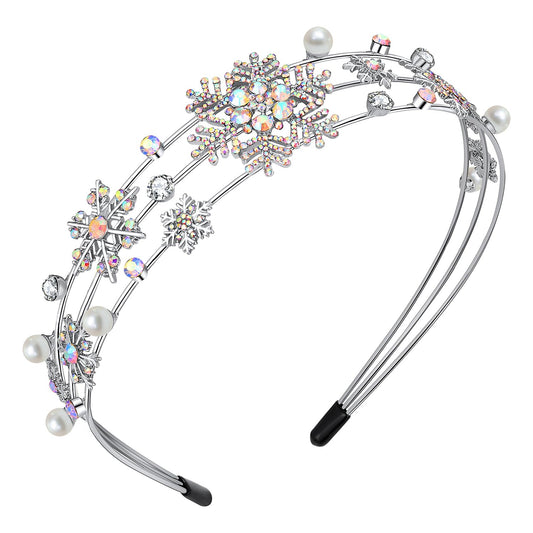 HEIDKRUEGER Christmas New Year Headband Mardi Gras Hairbands for Women Festive Holiday Parade Hair Hoop (Snowflake/Silver AB Crystal)