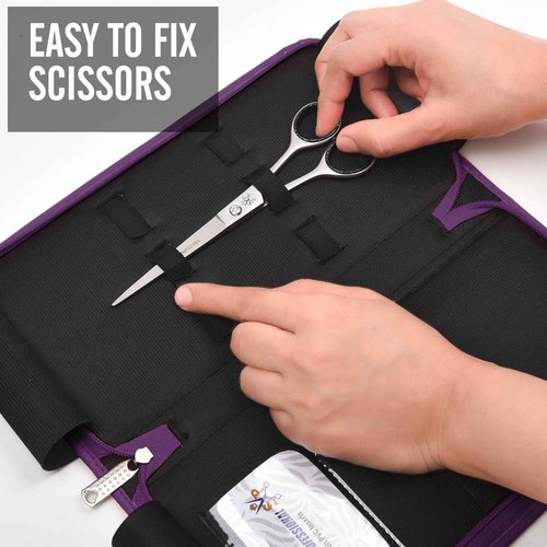 Shears Professional Leather 5 Scissor & Shear Storage Case for Hairstylist - Hairdresser -Scissor Holder Perfect for home-saloon use (Purple)
