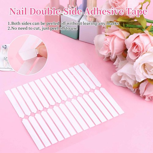 BQAN 12 Sheets Double Sided Nail Tape for Press On Nails, Clear Adhesive Mounting Tapes for Nails Design Display/Fake Nail Storage/Manicure Packaging Organize
