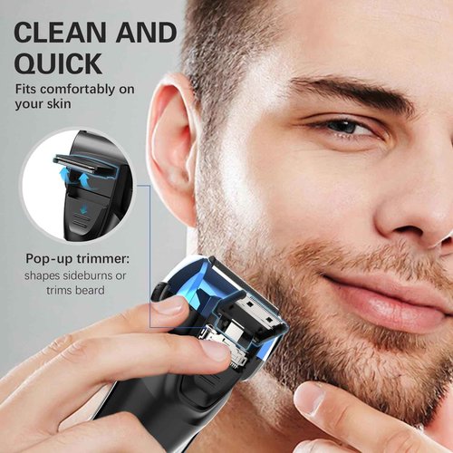 MENLITE Electric Shaver for Men,3 Floating Blade Beard Trimmers,Waterproof Foil Shaver,Cordless Rechargeable with Pop Up Sideburns Trimmer,Portable Men’s Travel Facial Hair Groomer