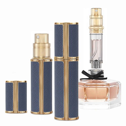 muilsae 5ml Perfume Spray Bottle, AG00DB Leather Refillable Dispenser Bottom Fill Fragrance Scent Container, Portable and Leak-proof Suitable for Traveling & Outgoing (Deep Blue 5ml)