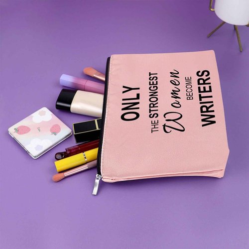 Sazuwu Pink Makeup Bag Cosmetic Organizers for Women Writers Author & Novelist Gift, Cosmetic Bag for Travel or Appreciation Birthday Retirement Thank You Gifts