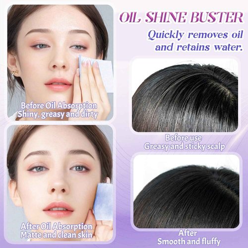 BOROLA 3-in-1 Oil Blotting Paper Set for Face 100 Sheets Oil Absorbing Sheets with Portable Mirror & Adhesive Makeup Puff, Blotting Papers for Oily Skin, Design for Men & Women(Purple)