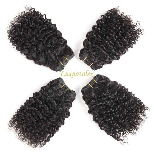 Luxnovolex Brazilian Curly Bundles Human Hair Kinky Curly 4 Bundle Short Virgin Human Hair Deals 50g/Bundle Unprocessed Remy Jerry Curly Brazilian Hair Bunldes Human Hair Weave