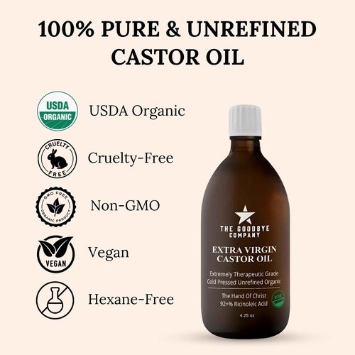 Premium Organic Cold-Pressed Food Grade Castor Oil - 16.9 oz Glass Bottle, Hexane-Free, Small Batch, Extra Virgin, Ethically Sourced for Hair Growth, Skin Care, Lashes, Brows & Digestion