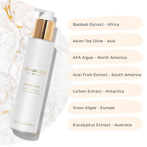 Miss Universe Skincare A Fresh Face Cleanser 4.7 fl oz, Foaming Face Wash for Women and Men, Facial Skin Care Product with Lactic and Hyaluronic Acids, Hydrating Facial Cleanser and Makeup Remover