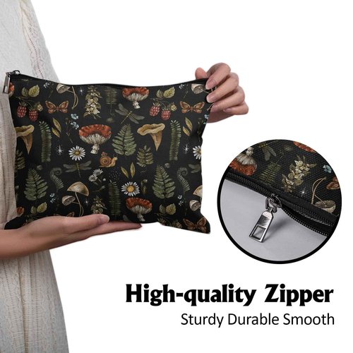 Cafl Vintage Woodland Makeup Bag Travel Large Mushroom Fern Cosmetic Bag Organizer toiletry Essentials Jewelry Skincare Zipper Bag For Women -10×8 inch