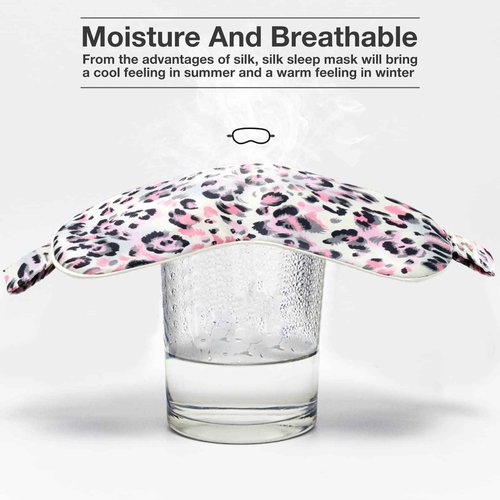 MANSPHIL Mulberry Silk Eye Sleeping Mask, Leopard Pink Print Pattern, 22 Momme 100% Silk Filled Sleep Mask for Travel, Nap - Gift Box