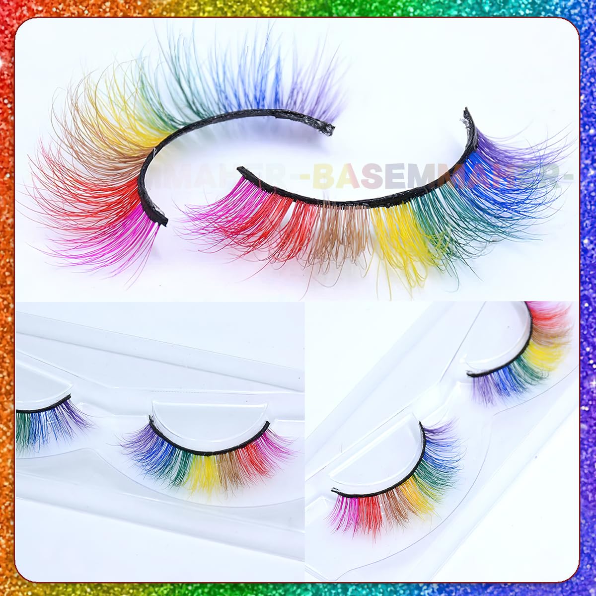 2Pairs Rainbow Eyelashes Colored Lashes Cateye Eyelashes Fluffy Wispy Fake Lashes 3D Natural Look Synthetic Eye Lashes Extension for LGBT Gay Pride Day Halloween Cosplay Party Makeup Tools