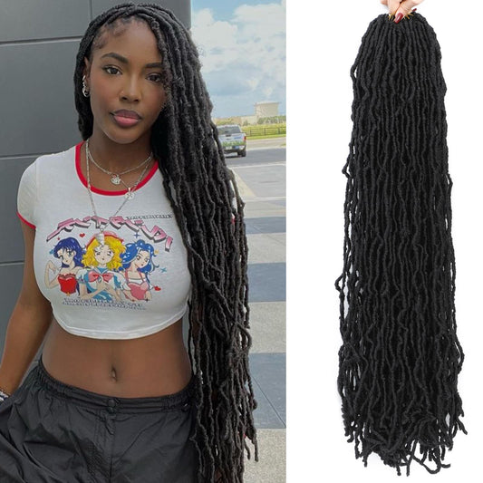 Soft Locs 30 Inch Faux Locs Crochet Hair 8 Packs New Soft Locs Crochet Hair Pre Looped Goddess Locs Crochet Hair crochet locs for Black Women Synthetic Hair Extensions(30 Inch (Pack of 8), 1B#)