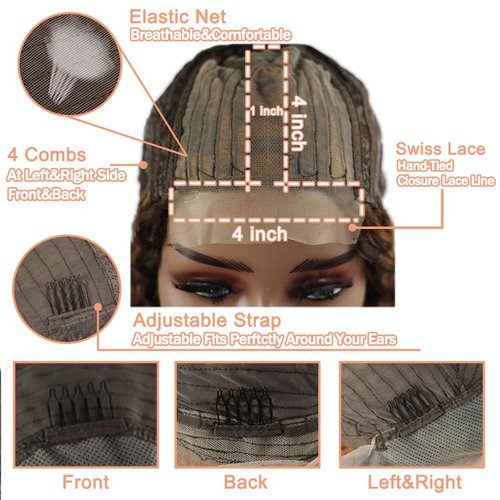 Peenoll Highlight Dark Brown Chocolate P4/30 13X6 Human Hair Lace Frontal Wig Glueless Wigs Human Hair Pre Plucked Pre Cut Lace Frontal Glueless Wigs Elastic Band 200% Density