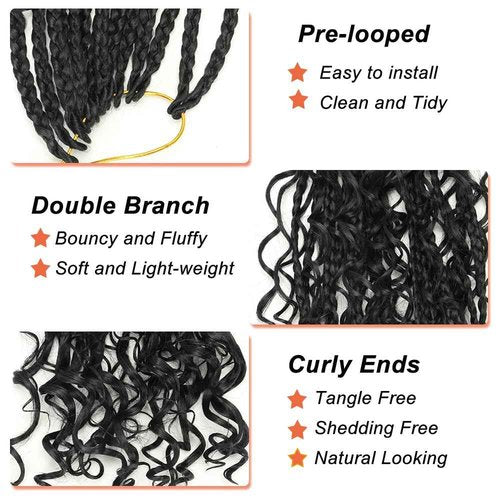 Goddess Box Braids Crochet Hair 8 Packs 3S New Goddess Box Braids Crochet Hair for Black Women Ombre Color Pre-Looped Synthetic Braiding Hair Extension for Black Women（24",8packs,1B）