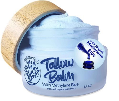 AzulBotanicals Methylene Blue Infused Whipped Grass Fed Beef Tallow Balm, Anti-Aging, Moisturizer, Stretchmarks, Rosacea, Psoriasis, Eczema, Acne, All skin types, Organic Ingredients 1.7oz