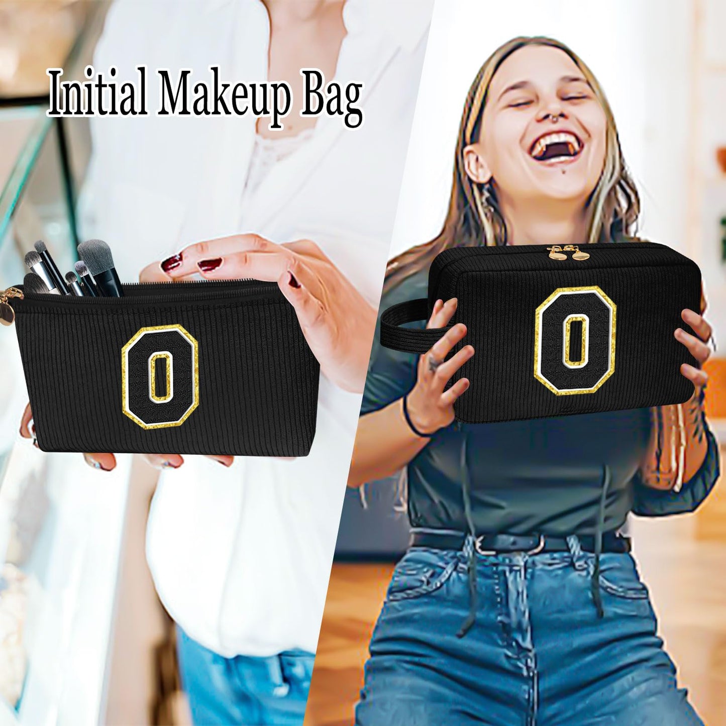 CoolDuffle Cute Makeup Bag, Cosmetic Bag Travel Makeup Bag Makeup Brush Pouch Gifts for Friends Female Teacher Gifts Sister Gifts Teen Girl Gifts Bridal Shower Gifts Black O