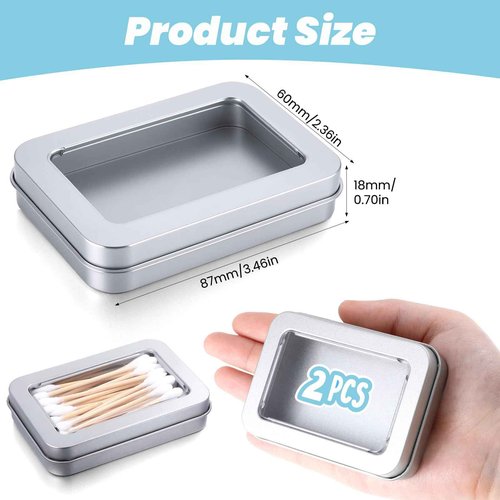 Zyghjort Travel Floss Picks Case, 2 Pcs 3.4 × 2.3 Inch Portable Cotton Swab Holder Small Cotton Ball Case Metal Storage Box with Lid for Bathroom Desktop Organizing Cosmetic Hair Ties Small Items