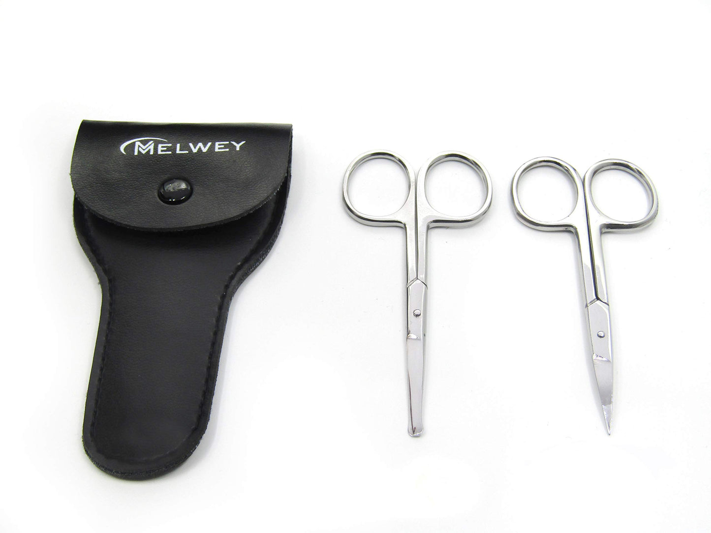 Melwey Pack of 2 Curved & Rounded Blunt Tip TSA Stainless Steel Small Scissors for Eyebrows & Eyelashes, Scissors for Beard Trimming & Moustache, Baby Scissors for Nails, Nose & Facial Hair Scissors.