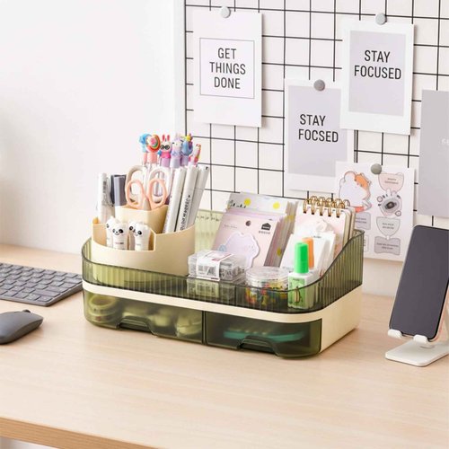 Tidyladyo Large Plastic Makeup Organizer with Rotating Brush Holder for Vanity - Bathroom Countertop Skin Care Storage, Easy for Lipsticks, Nail Polishes, Perfumes & Eyeshadow Palettes